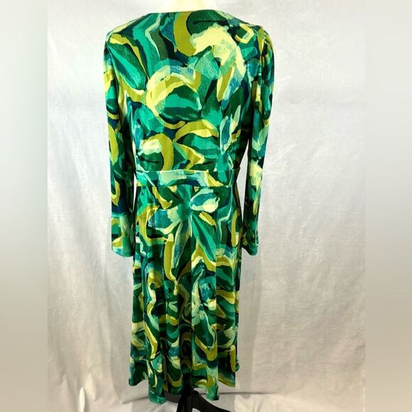 Susan Graver shades of green long sleeve wrap top midi dress size medium petite - Picture 6 of 8